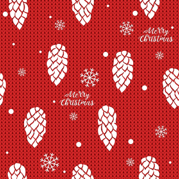 Cones and snowflakes on knitted background Seamless hand drawn vector background