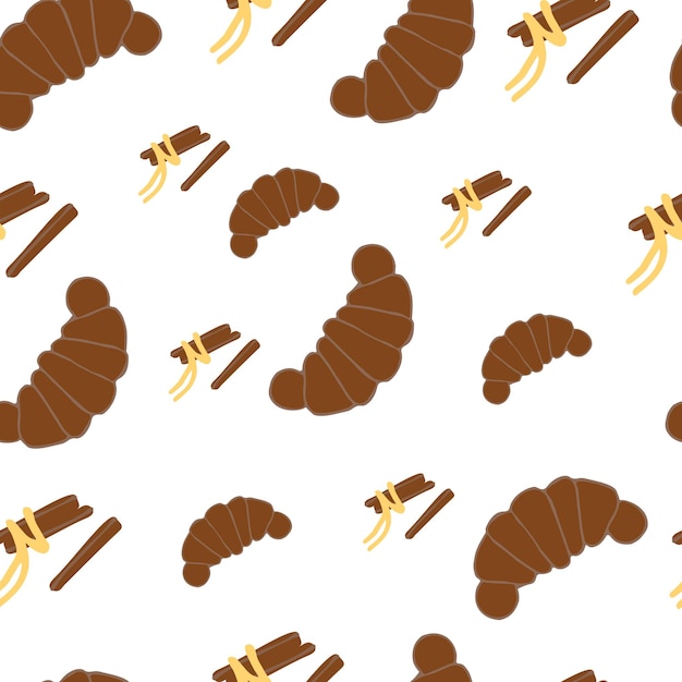 Confectionery Christmas seamless pattern on a transparent background Croissant and cinnamon