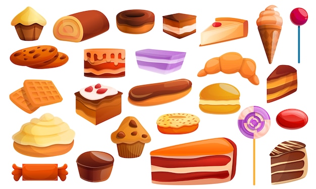 Confectionery icons set, cartoon style