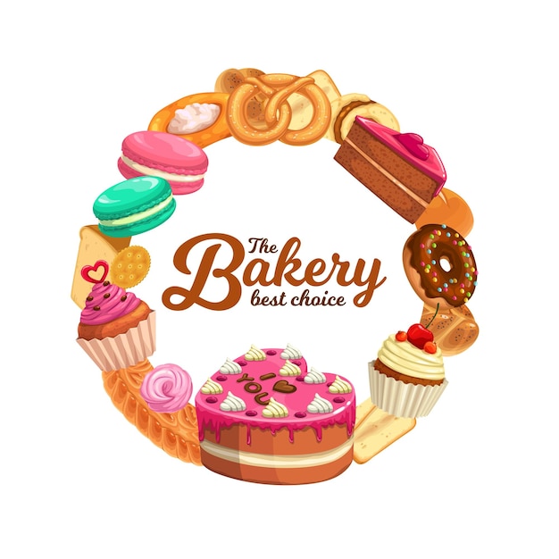 Confectionery sweet desserts vector round frame