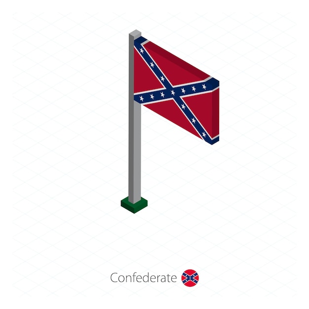 Confederate Flag on Flagpole in Isometric dimension Isometric blue background Vector illustration