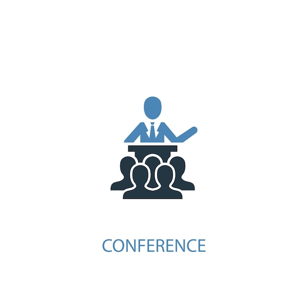 Концепция конференции 2 цветных значка. Простой синий элемент иллюстрации. Дизайн символа концепции конференции. Может использоваться для веб- и мобильных UI / UX
