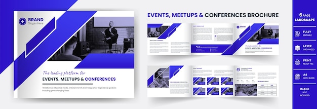 Conference landscape webinar trifold business 6 Page Brochure Cover background design.