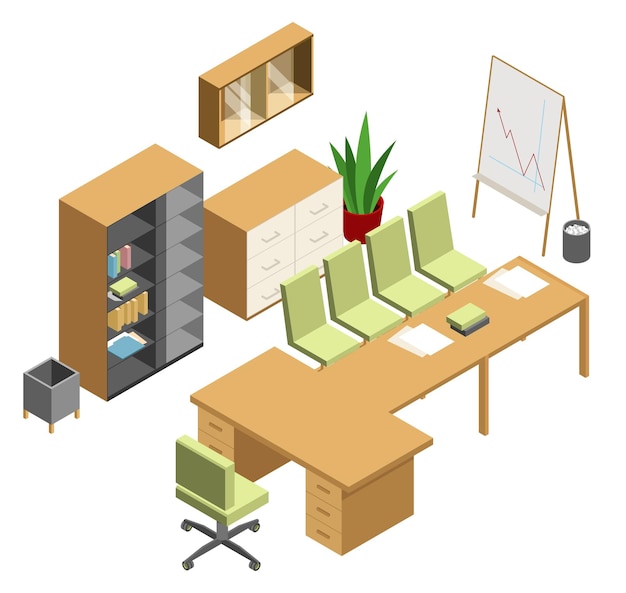 Conference room furniture Isometric office space objects