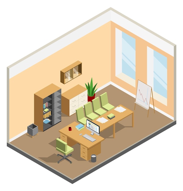 Conference room interior Isometric business office furniture