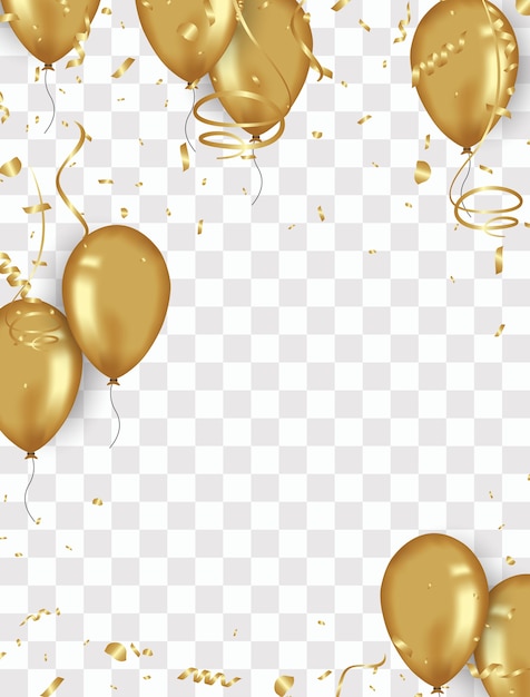 Vector confetti achtergrond en gouden ballonnen vectorillustraties