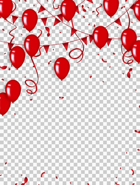 Confetti achtergrond en rode ballonnen vectorillustraties