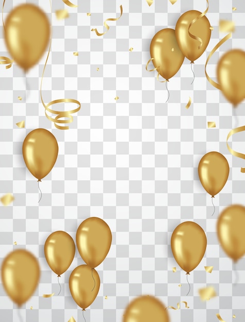 Confetti background and gold balloons vector illustrations