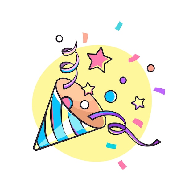 Confetti cone, party popper, celebration cartoon style illustration