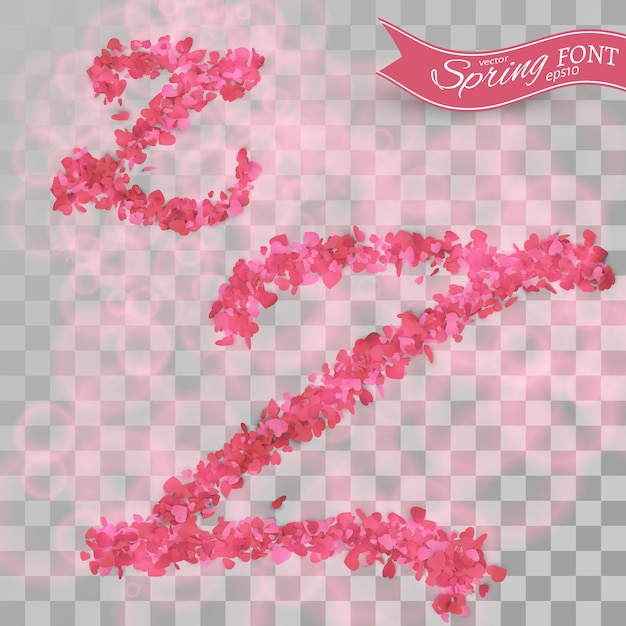 Шрифт конфетти Разбросанные розовые бумажные сердечки Буква Z изолированы на прозрачном фоне