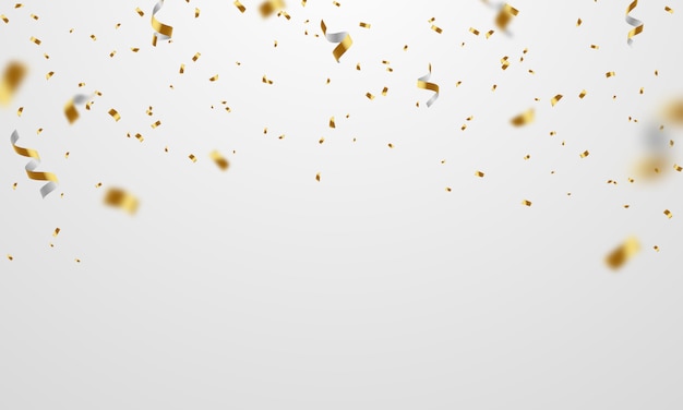 Vector confetti gold ribbons. celebration luxury greeting rich card.