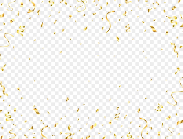 Vector confetti golden frame on transparent background.