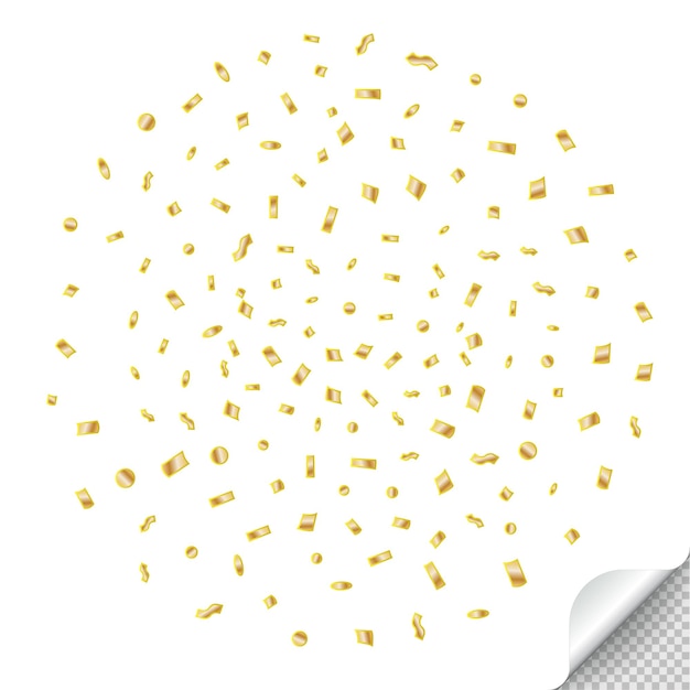 Vettore coriandoli dorati e minuscoli che cadono su sfondo trasparente vettore