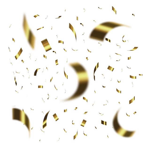 Vector confetti on transparent background. falling shiny gold confetti.