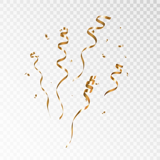 Confetti on a transparent background Falling shiny golden confetti Bright golden festive tinsel