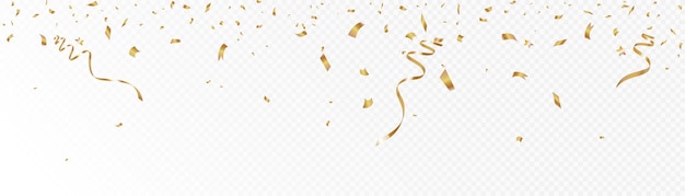 Confetti on a transparent background. Falling shiny golden confetti. Bright golden festive tinsel.