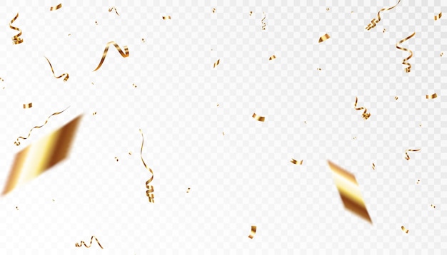 Confetti on a transparent background Falling shiny golden confetti Bright golden festive tinsel