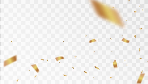 Confetti on a transparent background Falling shiny golden confetti Bright golden festive tinsel