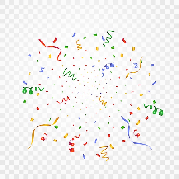 Confetti vector for occasion or festival background Simple confetti and ribbon flying background Simple red green golden blue confetti on transparent background Celebration event and party