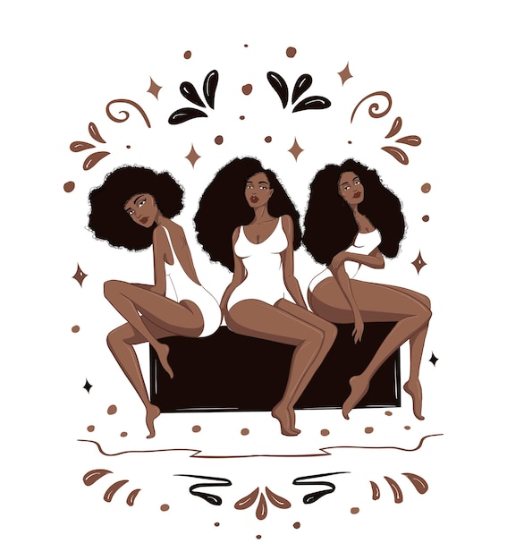 Вектор Уверенные афро-американских женщин в купальниках иллюстрации