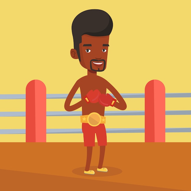 Vector confident boxer in the ring vector illustration.