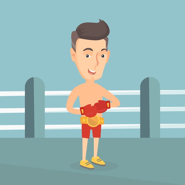 Vector confident boxer in the ring vector illustration.