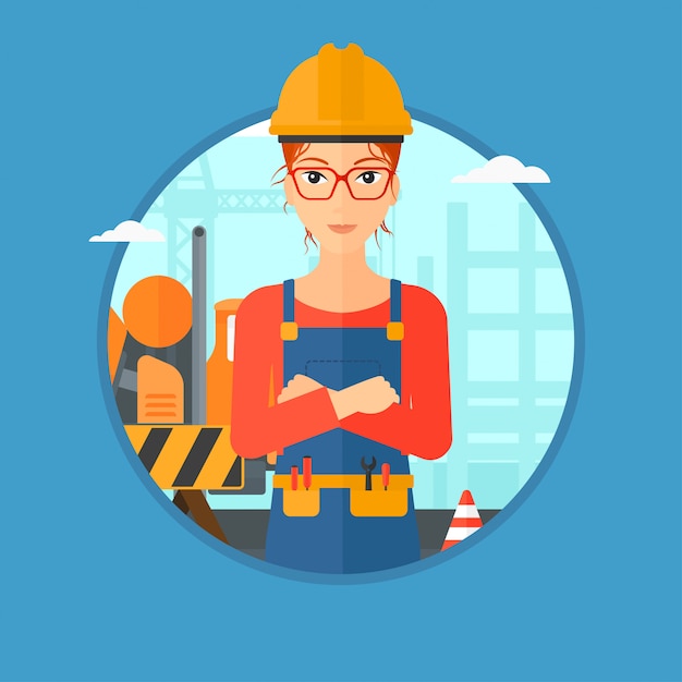 confident builder with arms crossed.