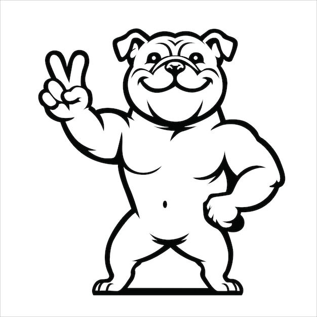 Confident Bulldog Peace Gesture Isolated Illustration