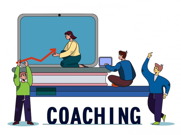 वेक्टर confident business coach group on coaching poster
