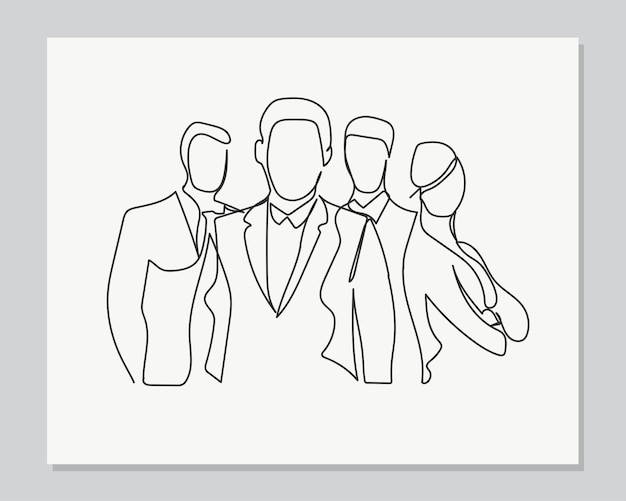 Confident business team continuous one line illustration