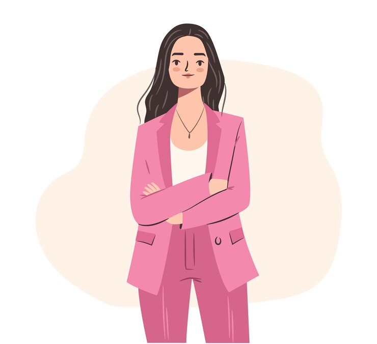 Vector confident business woman young empowered woman in stylish suit girl character on white background