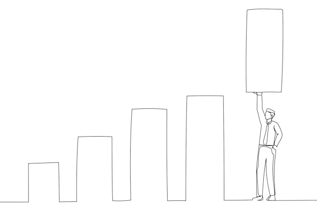 Confident businessman help lift up bar graph to new high level Increase sales Single line art