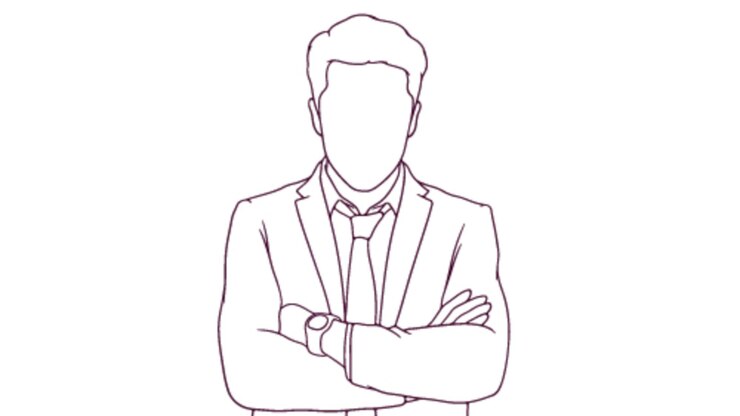 Vector confident businessman with crossed arms hand drawn style vector illustration