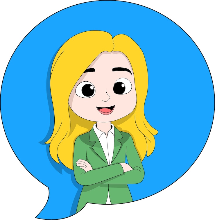 Вектор confident cartoon businesswoman in speech bubble for corporate communication