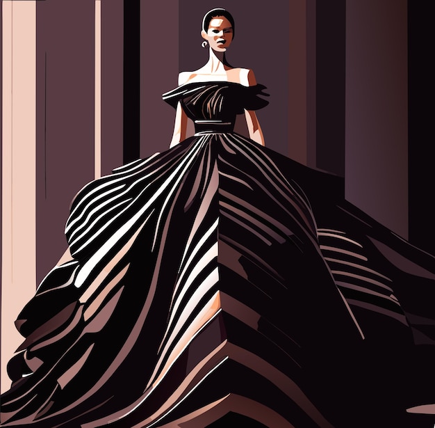 Уверенная в себе модель в avantgarde couture gown