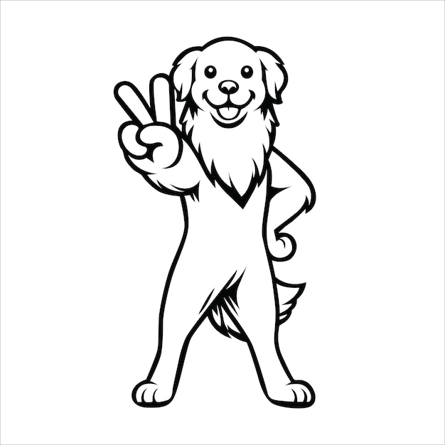 Confident Golden Retriever Peace Gesture Illustration Vector