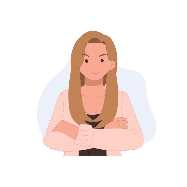 Vector confident happy female character successful girl with arms crossed vector flat illustration