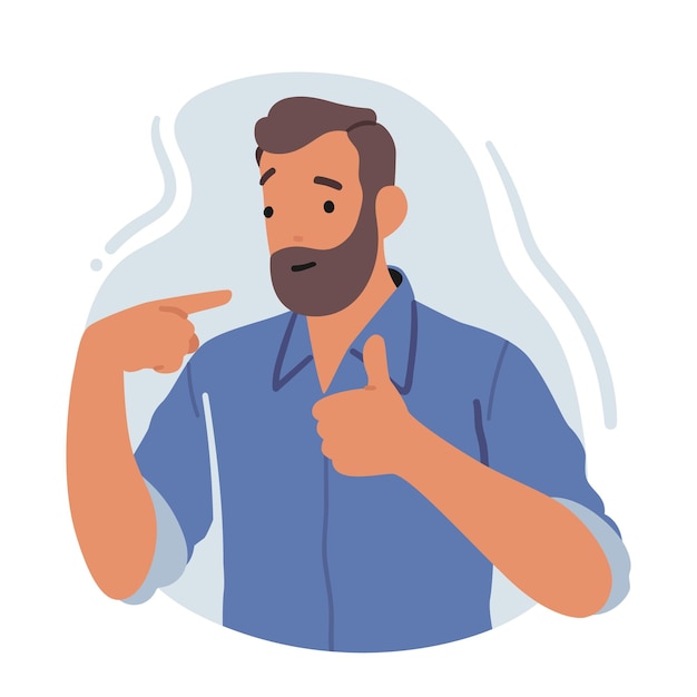 Vector confident man pointing to himself with cheerful expression concept of positivity selfassurance personal growth