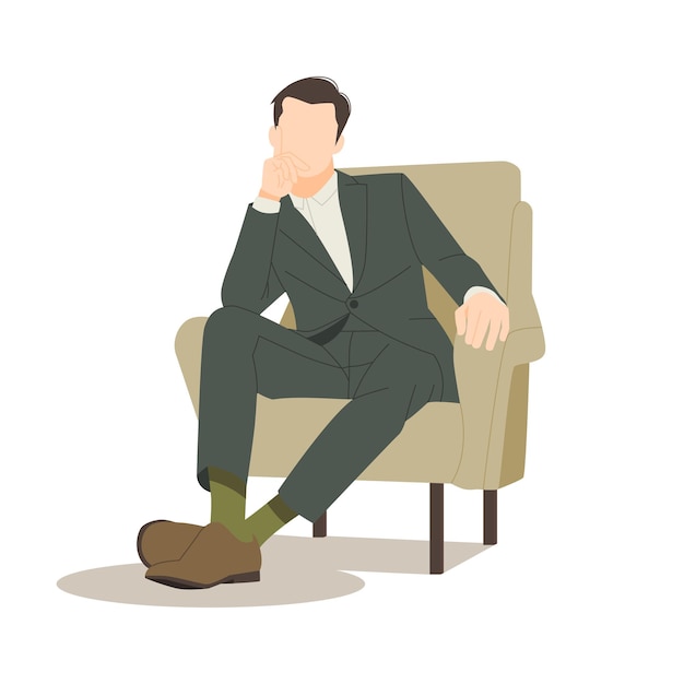 Уверенный в себе мужчина сидит на диване иллюстрации