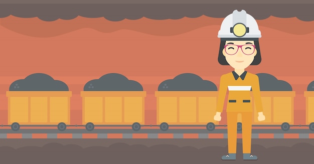 Vector confident miner in hardhat vector illustration.