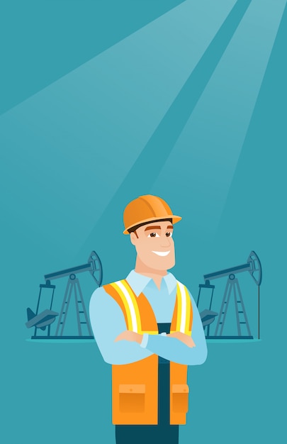 Vector confident oil worker vector illustration.