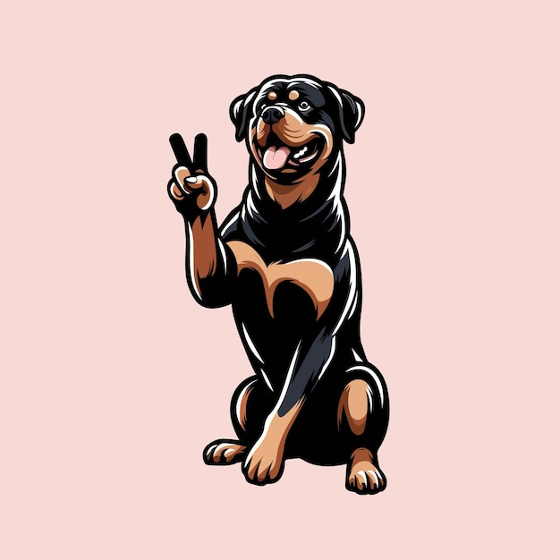 Confident Rottweiler Peace Gesture Illustration Vector