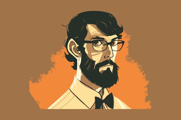 Confident serious man with a beard illustration Vector desing
