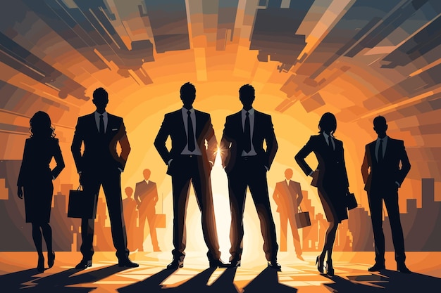 Vector confident shadows silhouettes of business success