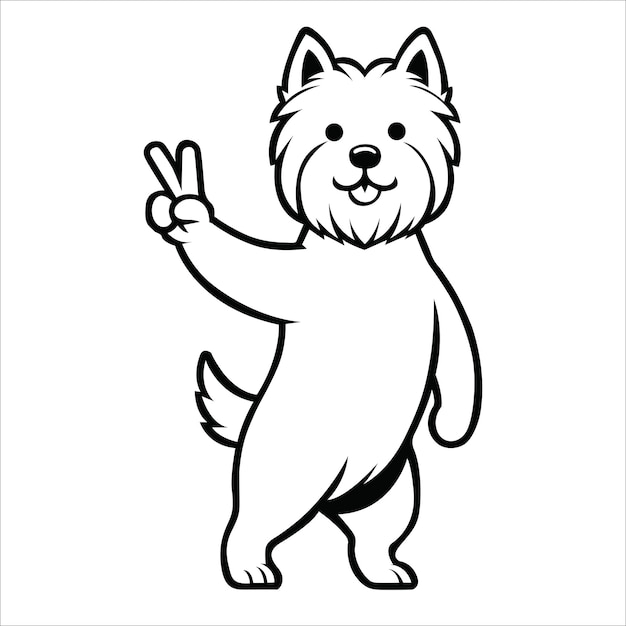 Confident West Highland White Terrier Peace Gesture Illustration Vector