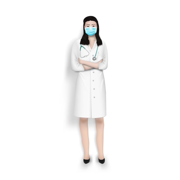 벡터 의료 마스크 를 착용 한 자신감 있는 여성 의사