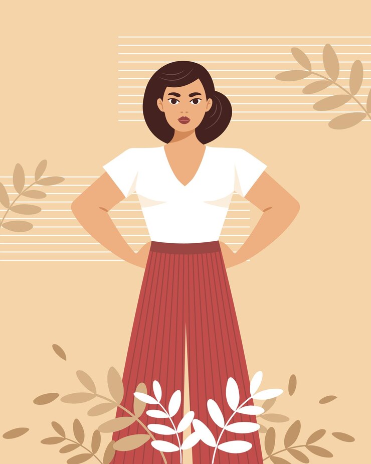 Vector confident woman on floral background equality and feminism concept flat style illustration