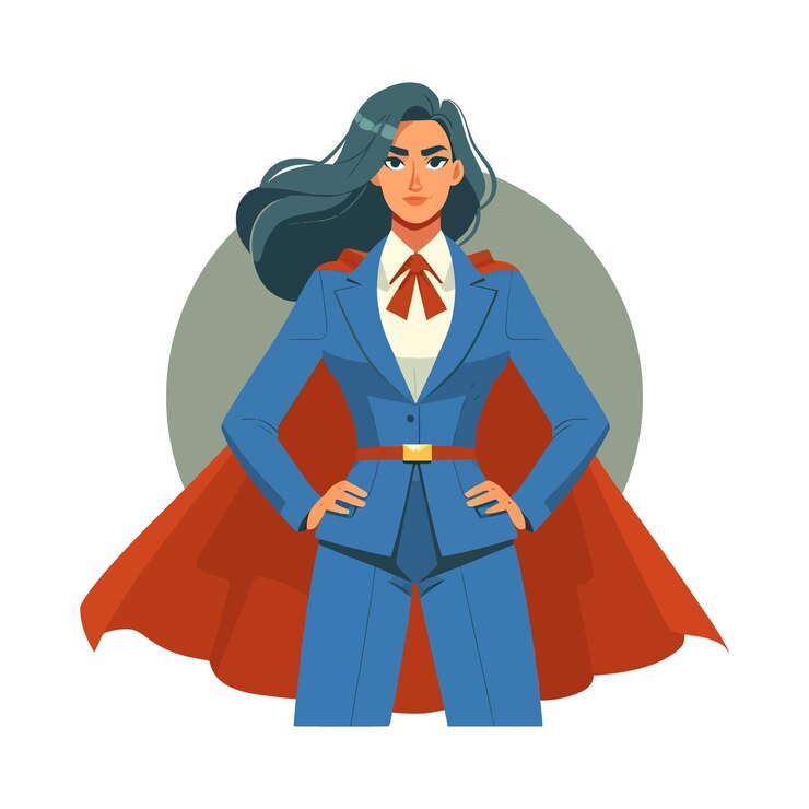 Vector confident woman standing in superhero costume flat vector