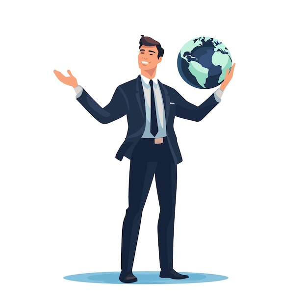 Vector confident young businessman holding the whole world in his hands earth globe