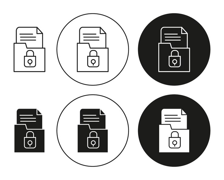 Vector confidential project flat line icon collection confidential project set in black and white color vector